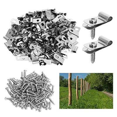 200pcs Fence Wire Clamps Stainless Steel Fence Agricultural Fencing Cord Clips with Screws for Mounting 12-16 Gauge Wire to Vinyl, Wood or Metal Fence