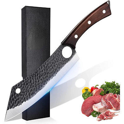 FULLHI 3pcs Butcher Knife Set with Sheath Hand Forged Chef Knife Boning Knife, High Carbon Steel Meat Cutting Knife for Kitchen Camping BBQ Cleaver