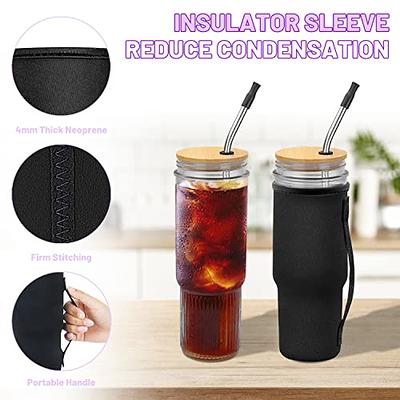 40 oz Glass Tumbler with Handle Glass Water Bottles with Bamboo Lid and Straw Reusable Iced Coffee Cup with Silicone Sleeve Leak Proof for Smoothie