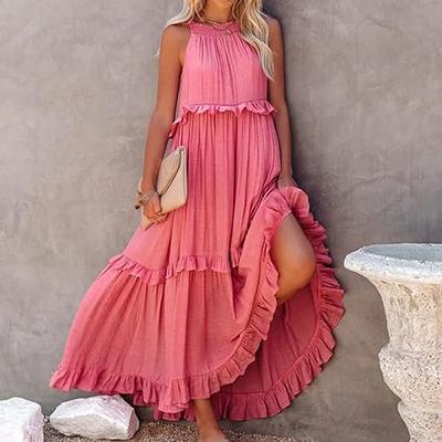 Sleeveless Strap Irregular Ruffles Boho White Maxi Dress