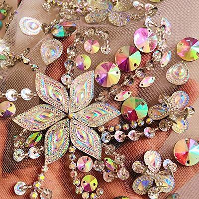 Sew on Sequin Crystal Rhinestones Beaded Clothes Appliques and Back Patches  for Sewing Clothes Wedding Bridal Dress Decorative (Silver, 12x21 inch)