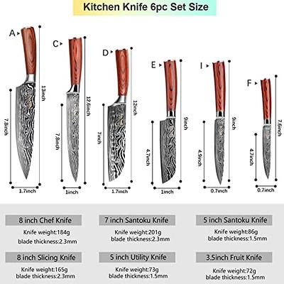 Keemake 6pcs Kitchen Knives Set Slicing Santoku Chef Knife
