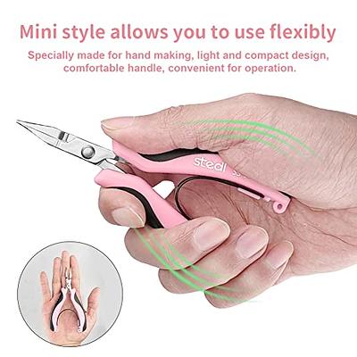 HARFINGTON Mini Round Nose Pliers 4.5 Inch Tapered Jaw Precision Fine Plier  with Pink Plastic Handle for DIY Crafts Jewelry Making