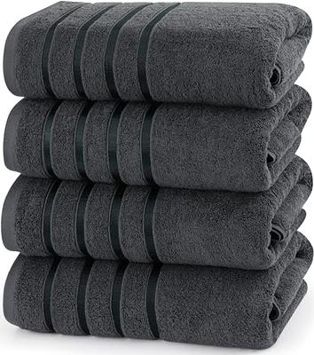 Luxury 100% Cotton Bath Towels - Pack of 4, Extra Soft & Fluffy, Quick Dry  & Highly Absorbent, Hotel Quality Towel Set, Charcoal Gray - 27 x 54 