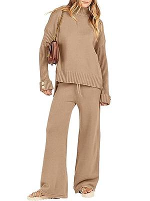 Ugerlov Women's Two Piece Outfits Sweater Sets Knit Pullover Tops and High  Waisted Pants Lounge Sets