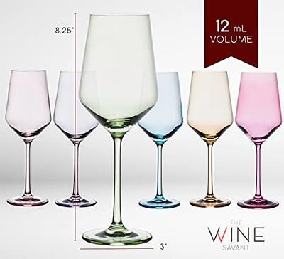 Colored Crystal Wine Glass Set of 6, Large Stemmed 12 oz Glasses