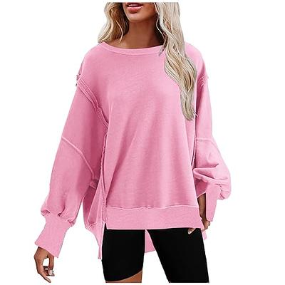 Women's Oversized Sweatshirts Casual Long Sleeve Round Neck Drop Shoulder  Side Split Pullover Top Fall Winter 2023