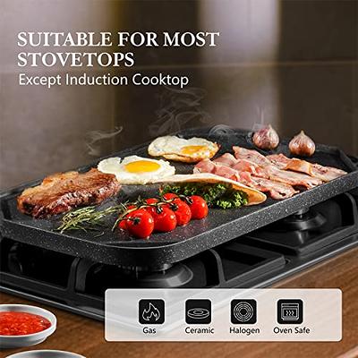 3 in 1 Flat Top Grill Griddle,Griddle Pan for Stove Top Double Burner  Grill,Aluminum Pancake Griddle,Non-Stick Top Griddle Grill Compatible with  All