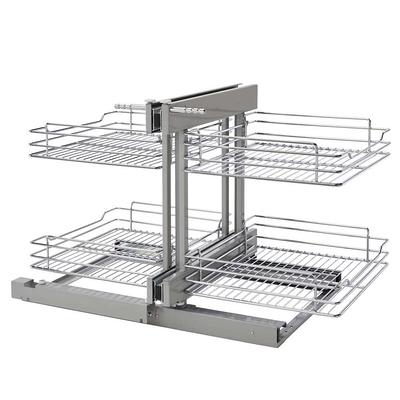 DINDON 2 Tier Pull Out Cabinet Organizer (20 W x 21 D) Slide Out Wood  Shelf Double Tier Kitchen Wire Basket with Chrome Finish…