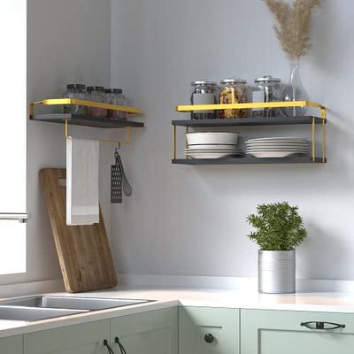 Floating Shelves Wall Mounted for Bathroom, Kitchen, Bedroom, Storage Shelf  with Towel Holder, Rustic Wood Set of 2 