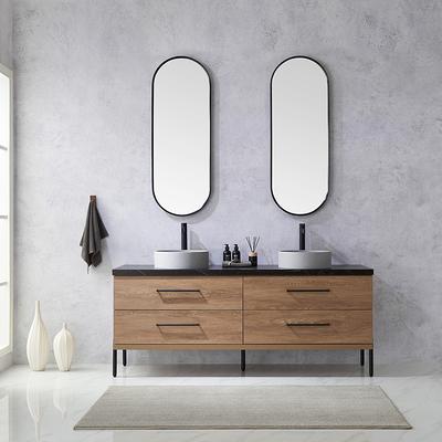 Vinnova Villareal 72-in Weathered Pine Farmhouse Double Sink Bathroom Vanity  with White Engineered Stone Top (Mirror Included) in Brown