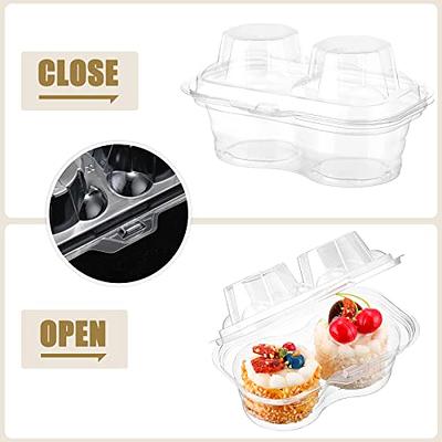 100 Pcs 2 Compartment Plastic Cupcake Containers Disposable Deep