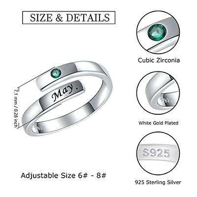 925-Sterling-Silver Birthstone Adjustable Rings for Women - White