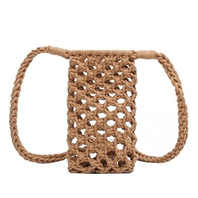 Mini Beige Straw Bag Minimalist Adjustable Strap With Coin Purse