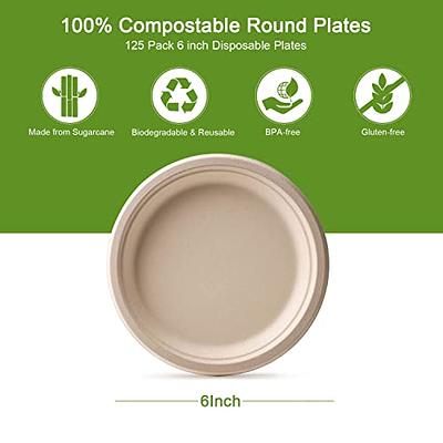 100% Compostable 6 inch Paper Plates, Heavy Duty Paper Plates