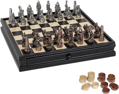  Classic Game Collection Metal Chess Set with Deluxe Wood Board  and Storage - 2.5 King, Gold/Silver/Brown (985) : Toys & Games