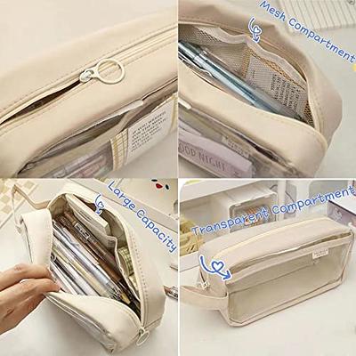 Clear Pencil Pouch Aesthetic School Supplies Large Cute Pencil Case for  Girls Preppy Pencil Case Aesthetic (Beige,with Clip & Sticky Note) - Yahoo  Shopping
