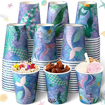 Mermaid Cups - 12 Set Plastic Lids Straws Birthday Party Supplies Baby  Shower