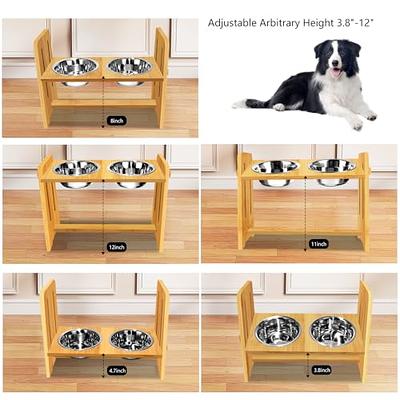 Dog Bowl Stand for Medium Sized Dogs - Adjustable Width, Height 12-Inch - Elevate, Raise Pet Water, Food Dishes - Bamboo Holder Only