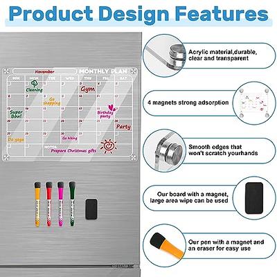 Latouni Acrylic Magnetic Menu Board for Kitchen,Acrylic Weekly Calendar for  Fridge,Acrylic Dry Erase Board for Refrigerator,Clear Meal Planner for