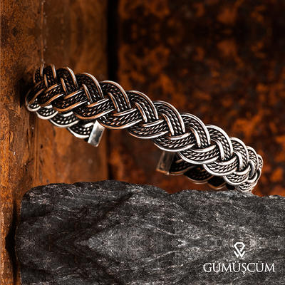 Mens Bracelet Oxidized Silver Cuff