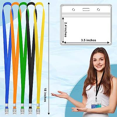 Lanyards with Id Holder Name Badges 50 Pack Waterproof Plastic Name Tag  Badge Id Card and 50 Pack Red Lanyard