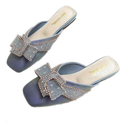 Minorsu Buckle Mules for Women Round Toe Backless Flat Mules Slides Mules  Shoes Ladies Slip-on Loafers