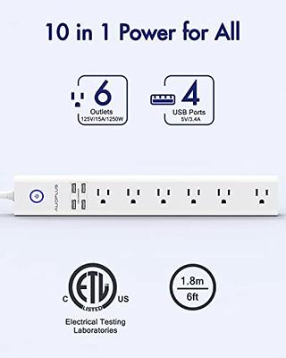 2 Pack Power Strip Surge Protector Flat Plug - 6 Widely Spaced