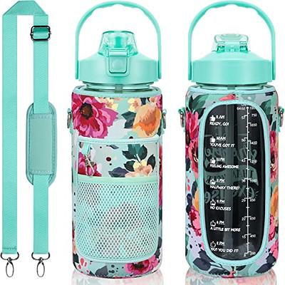 Half Gallon Water Bottle with Sleeve & Strap 64 OZ Water Bottle  Motivational with Straw & Time Marker to Drink Leakproof Tritan BPA Free  Workout Gym