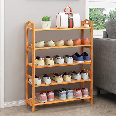 kiplant Long Shoe Rack, Bamboo Wood 3-Tier Shoe Rack for Entryway