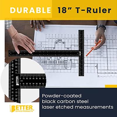 T Square, T Ruler, 18 inch Metal T Ruler Carbon Steel Ruler, Double Sided  Standard 