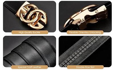 Mens Ratchet Buckle Leather Belt Gold Black Bussiness Adjustable