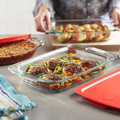 Pyrex Deep 2-Piece 9.5 Glass Baking Dish Set, Glass Bakeware Set, Dishwasher, Microwave, Freezer and Pre-Heated Oven Safe, Deep & Easy Grab