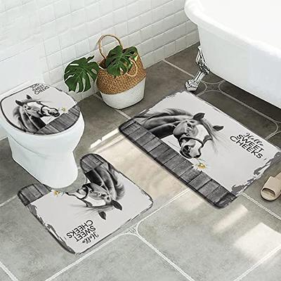 Home Bathroom Decor Set Cool Grey Background Highland Cow Pattern Toilet  Seat Cover Bath Mat Set+ Waterproof Shower Curtain