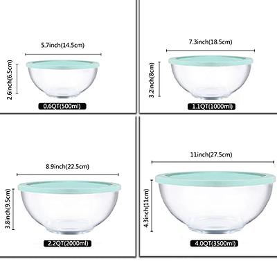 Glass Mixing Bowl Set with Airtight Lids for Kitchen Baking Prepping,  Serving, Cooking 0.6QT, 1.1QT, 2.2QT, 4QT Salad Bowl Set with Lids,  Dishwasher