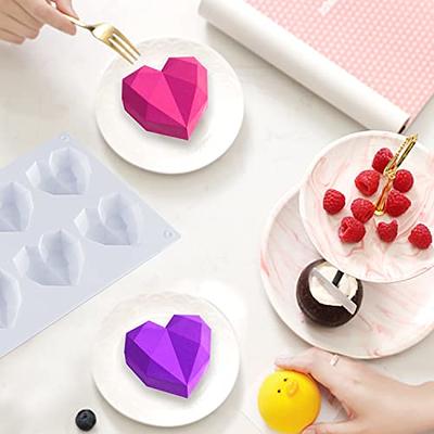 6-Cavity Diamond Heart Silicone Mold for Baking Non-Stick Valentines Day Chocolate Bomb Molds Silicone Heart Shaped Candy Ice Cube Tray Soap Making