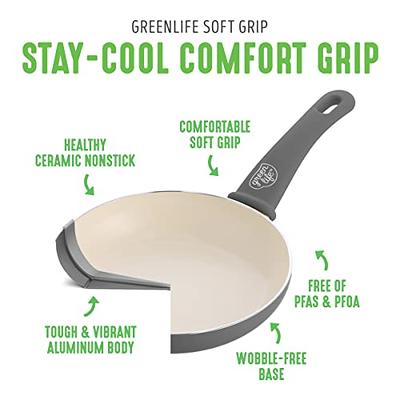 GreenLife Soft Grip Healthy Ceramic Nonstick 7 and 10 Frying Pan Skillet Set, PFAS-Free, Dishwasher Safe, Gray