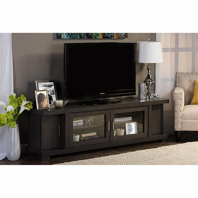 Baxton Studio Viveka 70 Inch Dark Brown Wood TV Cabinet with 2