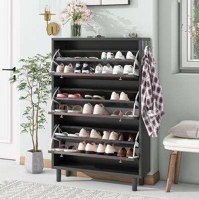 Shoe Rack Bench 24 Pairs Entryway Storage Cubby 3-Tier White Wood