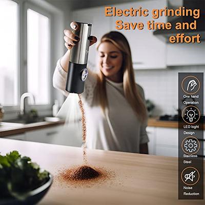 Electric Salt and Pepper Grinder Set, EAGMAK Battery Powered Automatic 70ml  Pepper Mill Grinders, Stainless Steel Electronic Mill Shakers with