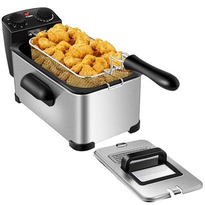 COSTWAY Deep Fryer with Basket, 5.3Qt Stainless Steel Electric Oil Fryer  w/Adjustable Temperature, Timer, Lid with View Window, Professional Style