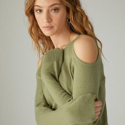 Lucky Brand Mixed Media Peasant Top - Women's Clothing Peasant Tops Shirts  in Dusty Olive, Size XL - Yahoo Shopping