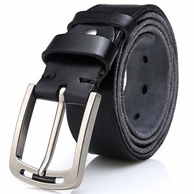 MORELESS 2 Pack Women's Leather Belts for Jeans Pants with Fashion Center Bar Buckle Black and Brown Medium