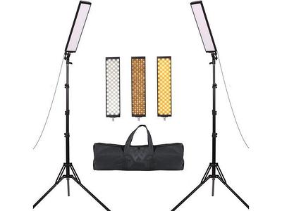 Neewer 2 Packs Bi-Color Dimmable 660 LED Video Light with Stand Kit,  3200-5600K,CRI 96+ LED Panel Lighting with U Bracket and Barndoor, 6.5 Feet  Light Stand for Studio Video Portrait Photography(Red) 