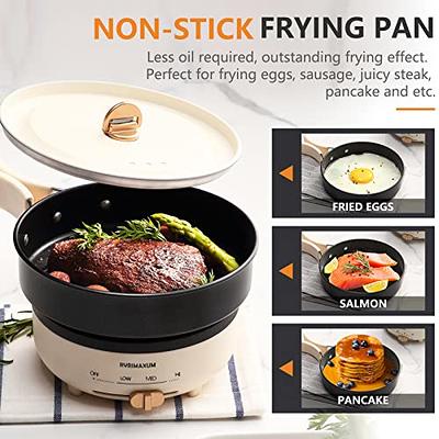 HYTRIC Electric Pot with Steamer New Upgrade, 1.5L Portable Nonstick Frying  Pan, Electric Cooker for Steak, Egg, Pasta, Ramen Cooker with Dual Power