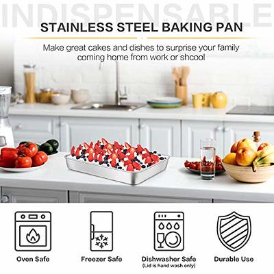 Homikit Lasagna Baking Pan, 9 x 13 Inches Stainless Steel Deep Baking Dish,  Large Metal Roasting Tray Pan for Oven Toasting Turkey Cooking Casserole