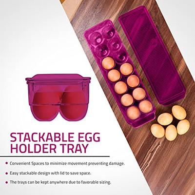 Vtopmart 2 pack Egg Holder for fridge 14 eggs Stackable Plastic Egg Tray lid