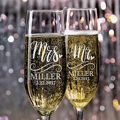 Custom Stemless Champagne Glasses, Personalized Wedding Party