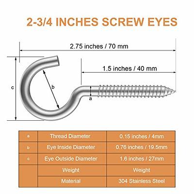20 Pcs 2 Inch Eye Hooks Screw in Heavy Duty, Stainless Steel 304#8 Eye –  IMSCREWS