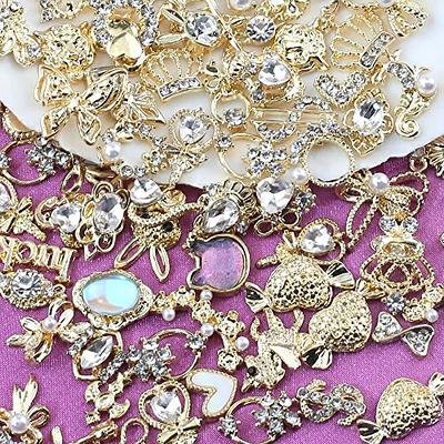 WOKOTO 40 Pcs 3D Hearts Nail Jewelrys for Nails Gold Alloy Hearts Nail  Charms with Rhinestones Or Pearls for Nail Art 3D Hearts Nail Gems and